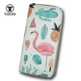 TZECHO Long Zipper Wallet For Women Clutch Wallet Phone PU Prints Flamingos Large Purses Cartoon Coin Pocket Credit Card Holder