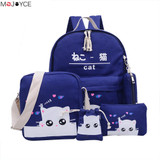 5pcs Preppy Casual Shoulder Bag Clutch Bag Drawstring Women Travel Rucksack Style Students Canvas Cat Backpack Teenager Girls