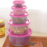 5Pcs Plastic Food Storage Containers Box Set Fresh Refrigerator Seal Box Kitchen Organization