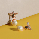 New Baroque Pearl Honey Bee Drop Earring 22ct Rosegold