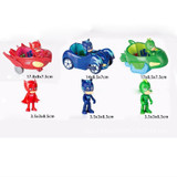 3pcs/set Pj masked Pajamas 3.5inch Doll With 3 Seats Car Catboy Gekko Owlette Cloak Heros Characters Kids Anime Figure Toys Gift