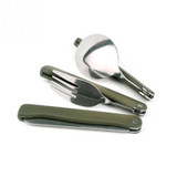 3pcs/set Multi-function Stainless Steel Army Green Folding Cutlery Set with Pouch Cooking Survival Camping Picnic Tableware