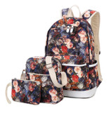 3pcs/Set Backpack Women Floral Printing Backpack Canvas Bookbags School Backpacks Bags for Teenage girls Bagpack Backbag