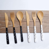 3pcs/set Bamboo Wave Point Coffee Sharp Spoon Dessert Cake Spoon Fruit Fork Knife Japanese-style Tableware Sets D1