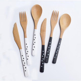 3pcs/set Bamboo Wave Point Coffee Sharp Spoon Dessert Cake Spoon Fruit Fork Knife Japanese-style Tableware Sets D1