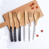 3pcs/set Bamboo Wave Point Coffee Sharp Spoon Dessert Cake Spoon Fruit Fork Knife Japanese-style Tableware Sets D1