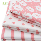 3Pcs/Lot Printed Twill Cotton Fabric For Sewing Quilting/Baby Tissue/Children Bed Sheet/Sleepware/Curtain/ Material Pink 40x50cm