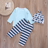 3pcs suit baby boy clothes newborn Baby Boy Girl Kids Elephant Romper +Striped pant +hat Outfits Clothing Set