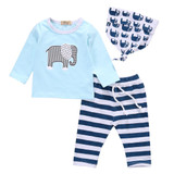 3pcs suit baby boy clothes newborn Baby Boy Girl Kids Elephant Romper +Striped pant +hat Outfits Clothing Set