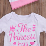 3PCS Set Newborn Clothes The Princess Has Arrived Baby Girl Long Sleeve Bodysuit Tops+Pant Legging Hat Outfit Kid Clothing 0-24M