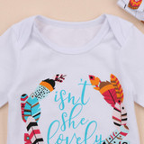 3PCS Set Newborn Baby Girl Feather Clothing Long Leeve Romper +Long Pants Hat Outfits Clothes 0-24M
