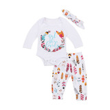 3PCS Set Newborn Baby Girl Feather Clothing Long Leeve Romper +Long Pants Hat Outfits Clothes 0-24M