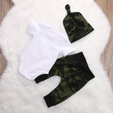 3PCS Set Newborn Baby Clothes Camouflage Kids Suit Wait The Wait Baby Romper Jumpsuit+Pant+Hat Outfit Bebek Giyim Child Clothing