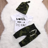 3PCS Set Newborn Baby Clothes Camouflage Kids Suit Wait The Wait Baby Romper Jumpsuit+Pant+Hat Outfit Bebek Giyim Child Clothing