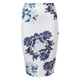H Han Queen Jupe Faldas Plus Size Vintage Midi Skirt Women Slim Office Sexy Fashion Flowers Print Slim High Waist Pencil Skirts