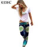 GZDL Vintage Women Floral Print Flare Wide Leg Boho Bohemian Harem Palazzo Summer Trousers Long Pants Pantalon Femme CL2109