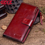 GZCZ Genuine Leather Women Wallet Female zipper clamp for money Long Walet Coin Purse Small Vallet Portomonee Clutch Card Holder