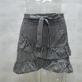 Gwirpte Lace up plaid short skirt women Ruffle high waist bow tie A-line skirts female bottom Vintage mini skirt summer beach