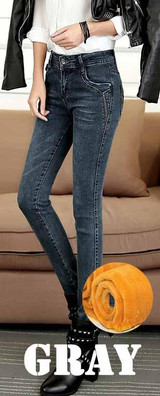 Guoran Skinny Jeans Female Denim Pants Casual Trousers Thick Warm Slim Pencil Pants Velvet Stretch High Waist Jeans Women Winter