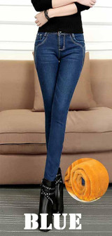 Guoran Skinny Jeans Female Denim Pants Casual Trousers Thick Warm Slim Pencil Pants Velvet Stretch High Waist Jeans Women Winter