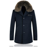 GUIXIANG 2017 autumn new Men's woolen jackets trench coat Men Real fox fur collars Detachable windbreaker woolen overcoat
