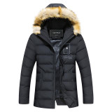 GUEQI ADD Fleece Man Warm Black Parkas Plus Size L-3XL New Fur Hooded Windproof Outerwear Men Casual Winter Long Jackets