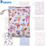 30x40cm Washable Baby Cloth Diaper Bags Nappy Reusable Waterproof Cartoon Print Double Zipper Pockets Wet Dry Bags Wetbags