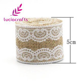 2y/lot 5-6cm Natural Jute Burlap Hessian Ribbon with Lace Trims Jute Wedding Event Party Cake Supplies 047005021