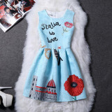 2XL New Brand Spring Summer Plus Size Women Print Floral Vest Dress Sleeveless A Line Party Fashion Dresses Vestido De Festa Hot