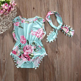 2Pcs/Set Newborn Infant Baby Girl Floral Romper Sleeveless Tassel Jumpsuit +Headband Sunsuit Outfits Clothes