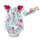 2Pcs/Set Newborn Baby Infant Girls Cotton Clothes Floral Romper Jumpsuit +Headband Sunsuit Clothes