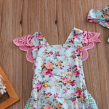 2PCS/Set Newborn Baby Girls Floral Lace Romper +Headband Clothes 2017 Summer Sleeveless Ruffles Tutu Skirted Jumpsuit Sunsuit