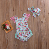 2PCS/Set Newborn Baby Girls Floral Lace Romper +Headband Clothes 2017 Summer Sleeveless Ruffles Tutu Skirted Jumpsuit Sunsuit