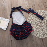 2Pcs/Set Baby Kids Girl's Sleeveless Cherry Print Playsuit Jumpsuit Rompers One-Pieces +Headband