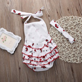2Pcs/Set Baby Kids Girl's Sleeveless Cherry Print Playsuit Jumpsuit Rompers One-Pieces +Headband