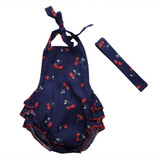 2Pcs/Set Baby Kids Girl's Sleeveless Cherry Print Playsuit Jumpsuit Rompers One-Pieces +Headband
