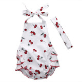 2Pcs/Set Baby Kids Girl's Sleeveless Cherry Print Playsuit Jumpsuit Rompers One-Pieces +Headband