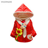 HYLKIDHUOSE Baby Girls Coats Autumn Winter Infant Outdoor Jackets Warm Plush Children Kids Hooded Flowers Outerwear