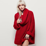 HYH HAOYIHUI Women Sweater Long Sleeve Loose Elegant Streetwear Pullover Autumn Winter Asymmetrical Knitted Casual Sweater