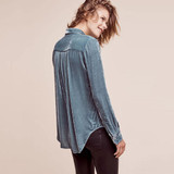 HYH HAOYIHUI Solid Blue Women Blouse Turn-down Collar Long Sleeve Single Breasted Tops Pocket Casual Slim Sexy Velvet Blouse HYH HAOYIHUI Solid Blue Women Blouse Turn-down Collar Long Sleeve Single Breasted Tops Pocket Casual Slim Sexy Velvet Blouse