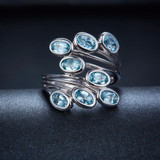Hutang Natural Aquamarine Solid 925 Sterling Silver Leaf Ring Beautiful Gemstone Women's Fine Jewelry S925 For Gift
