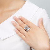 Hutang Natural Aquamarine Solid 925 Sterling Silver Leaf Ring Beautiful Gemstone Women's Fine Jewelry S925 For Gift
