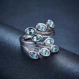 Hutang Natural Aquamarine Solid 925 Sterling Silver Leaf Ring Beautiful Gemstone Women's Fine Jewelry S925 For Gift