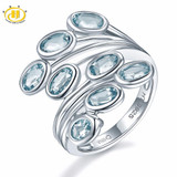 Hutang Natural Aquamarine Solid 925 Sterling Silver Leaf Ring Beautiful Gemstone Women's Fine Jewelry S925 For Gift