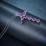 Hutang 3.3CTW Natural African Amethyst Solid 925 Sterling Silver Cross Pendant Necklace Gemstone Fine Jewelry Women's Gift