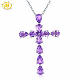 Hutang 3.3CTW Natural African Amethyst Solid 925 Sterling Silver Cross Pendant Necklace Gemstone Fine Jewelry Women's Gift