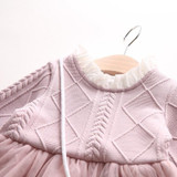 Hurave new 2017 winter girls dress mesh clothing kids tutu dress girl long sleeved children knitted winter dress clothes