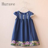 Hurave 2017 Girl Dress Cute Floral Baby Embroidered Cotton loose short-sleeved children dress clothing Flower Infant Girls Dress