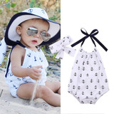 Newborn Kids Infant Baby Girl Jumpsuit Anchor Printed Bodysuit Clothes Outfit + Headband 2016