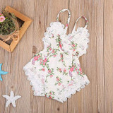 Newborn Kids Baby Girls Clothes Floral Back Cross Romper Outfits Lace V-Neck Jumpsuit Romper Playsuit